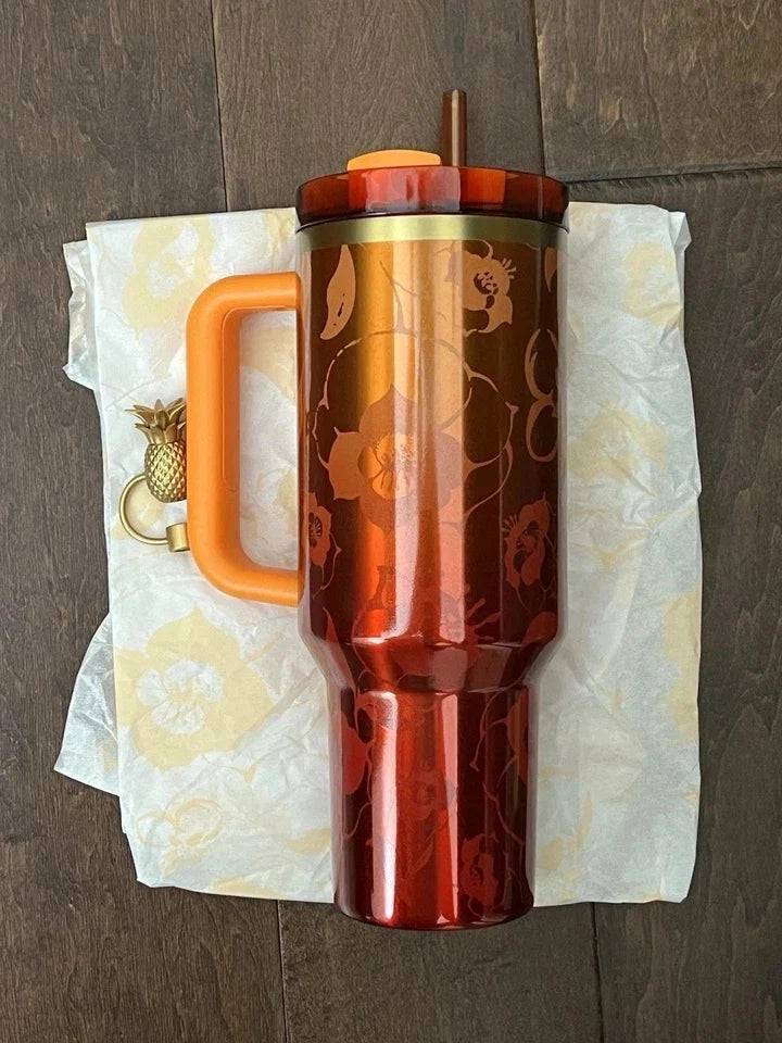Stanley x KAROL G 40oz Quencher H2.0 FlowState Tumbler Cup Limited Edition Gold Floral