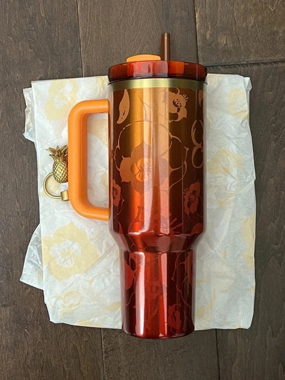Stanley x KAROL G 40oz Quencher H2.0 FlowState Tumbler Cup Limited Edition Gold Floral